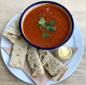 Tomato and basil soup at The Exchange Cafe in Penzance