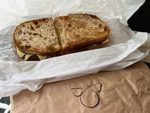 Vegan cheese toastie on sourdough  at Ginger Bees Cafe in Kingston Upon Thames