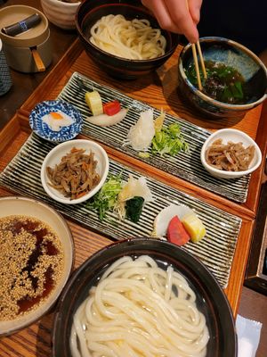 Soba with plant based broth and vegetable toppings at Omen Nippon in Kyoto