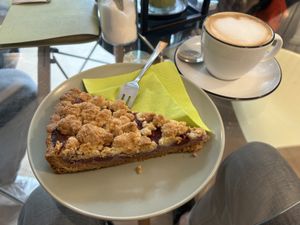 Vegan cherry marzipan cake  at Mühlencafe in Paderborn