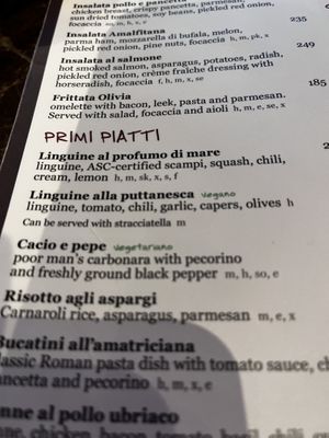 Vegan and vegetarian labels   at Olivia Aker Brygge in Oslo