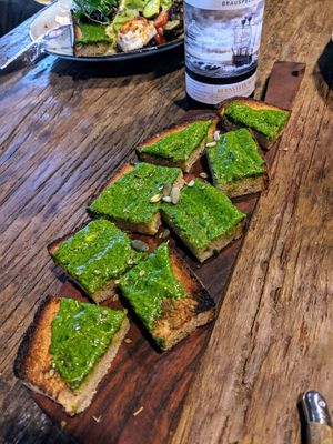 Amazing rye bread with green pesto at FAIR1-HEiM in Muelheim