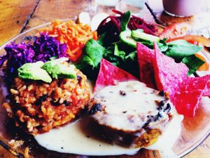 Vegan Brunch w/ cauliflower quiche at La Lumiere du Mile End in Montreal