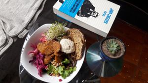 Salad and quinoa sausage  at Herbívoro in Arequipa