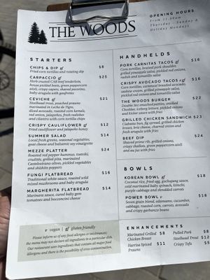 Food menu  at The Woods Restaurant in Beaverdell