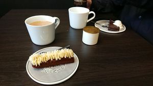 Carrot cake and mud cake at Green Praline in Farsta