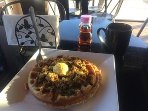 “Chicken” pie waffle at The Buzz Coffee & Cafe in Plymouth