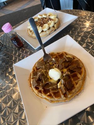 Bacon cheddar & Banana bread waffle! at The Buzz Coffee & Cafe in Plymouth