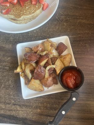 We got a side of potatoes— amazingly yummy. And we also got sweet potato tots, didn’t get a picture of those.   at Tryst Cafe in Chandler