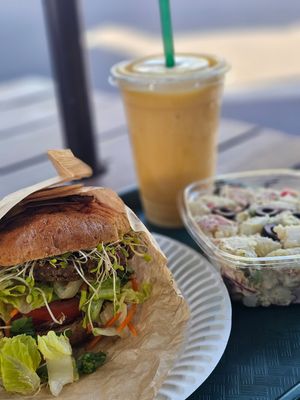 Nutburger, potato salad, smoothie #2 - All vegan at Sunflower Drive-In in Fair Oaks