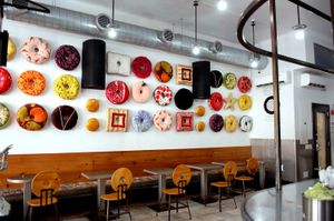 inside the cafe. at Doughnut Plant - Hotel Chelsea in New York City