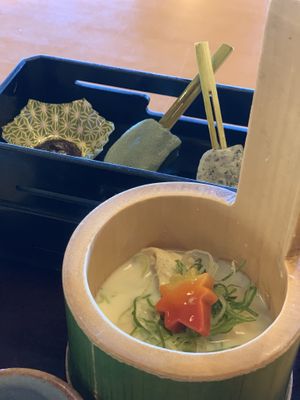 Close up vegan set items at Saga Tofu Ine (Main Branch) 嵯峨とうふ 稲 本店 in Kyoto