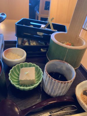 Close up of the vegan set items at Saga Tofu Ine (Main Branch) 嵯峨とうふ 稲 本店 in Kyoto