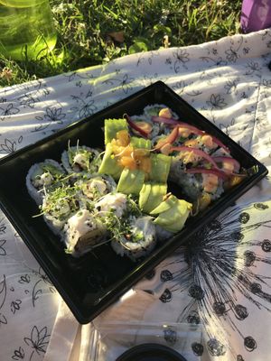 Sushi 2 go. Total of 24 pieces with avocado, tofu, smoked mayo as more. None of them boring.  at Sushi2500 in Copenhagen