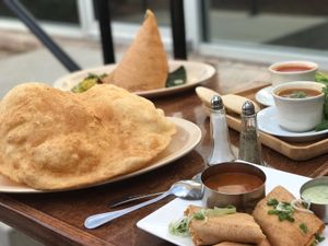 Puffed crispy breads, lentil crepes  at Udipi Cafe in Duluth