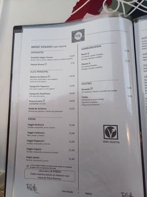 Menú vegano en español at Palette in Torremolinos
