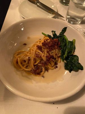 Homemade spaghetti (already eaten from) at FREA in Berlin