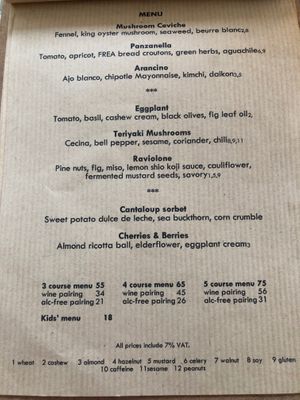 Menu at FREA in Berlin