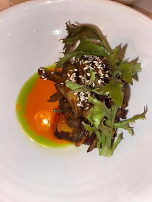 This was a chickpea base (i think) and mushroom on top  at FREA in Berlin