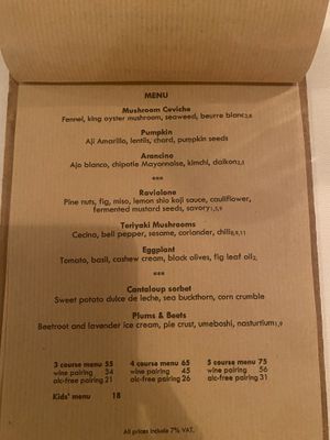 The menu  at FREA in Berlin