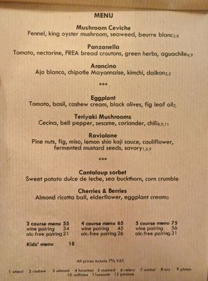 Menu page at FREA on the night I dined there at FREA in Berlin