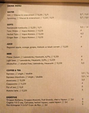 Menu page at FREA on the night I dined there at FREA in Berlin