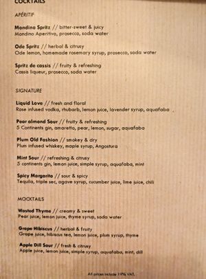 Menu page at FREA on the night I dined there at FREA in Berlin