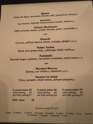 December 2023 menu  at FREA in Berlin