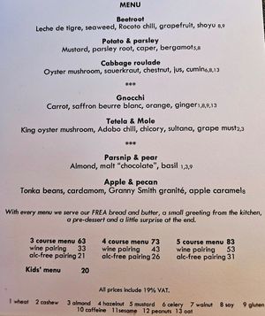 Menu at FREA in Berlin