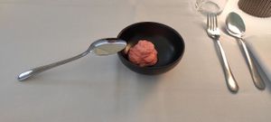 Complimentary Strawberry mousse at FREA in Berlin