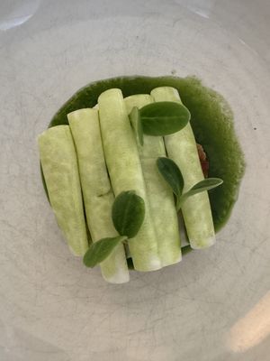 Kohrabi, rye bread miso, barley, wild garlic, borage  at FREA in Berlin