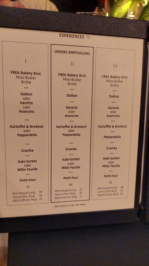 Menu at FREA in Berlin