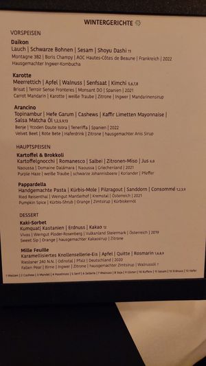 Menu at FREA in Berlin