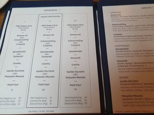 Menu at FREA in Berlin
