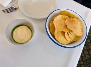 Gluten-free first course of chips and spread at Frea at FREA in Berlin