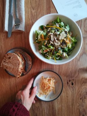 wild flower salad, homemade pickles & sourdough bread at FREA in Berlin