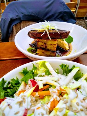 Potato and eggplant terrine and salad. at FREA in Berlin