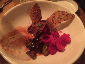 Chocolate mouse with beetroot and plum. Delicious!  at FREA in Berlin