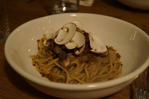 Handmade spaghetti with mushrooms at FREA in Berlin