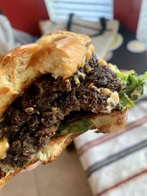 Evolve Smashburger: this was good, but a bit on the salty side. The bread and the onion jam were excellent   at Evolve Modern Vegan Kitchen in Daytona Beach