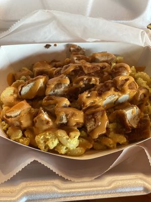 Chick and macaroni and cheese at Evolve Modern Vegan Kitchen in Daytona Beach