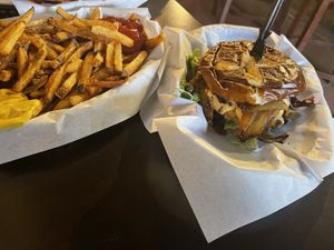 Blackened ChicKun and fries!!! Mmmm mmm good!!!!  at Evolve Modern Vegan Kitchen in Daytona Beach