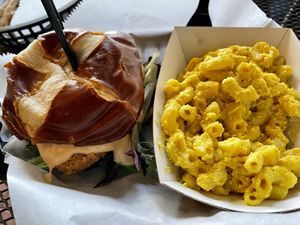 Southern chickun sando w/mac   at Evolve Modern Vegan Kitchen in Daytona Beach