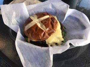 Evolove Smashburger with ‘cheese’ at Evolve Modern Vegan Kitchen in Daytona Beach