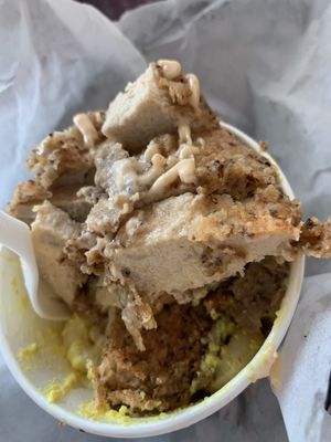 Fries chicken Mac and cheese  at Evolve Modern Vegan Kitchen in Daytona Beach