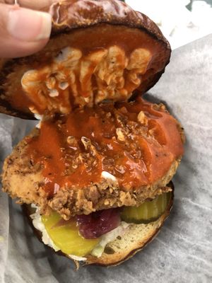 Buffalo chicken sandwich !!! So yummy  at Evolve Modern Vegan Kitchen in Daytona Beach