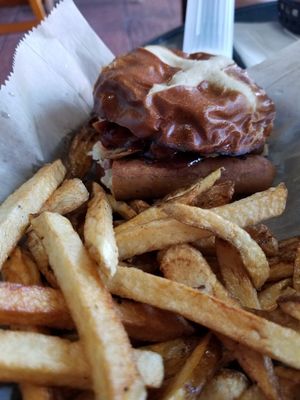 Q dog at Evolve Modern Vegan Kitchen in Daytona Beach