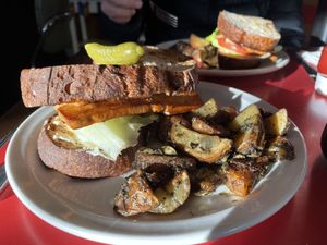Vegan BLT with hash browns and an oat milk Cafe Latte  at Coco's Cafe in Jasper
