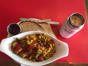 The backpacking hippie (I added the ketchup!) at Coco's Cafe in Jasper