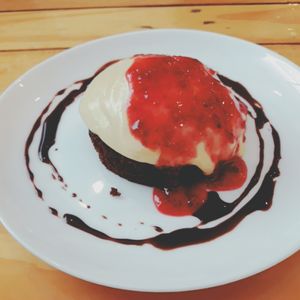 Chocolate cake with maracuja mousse at Urbã Cozinha Vegana in Sao Paulo